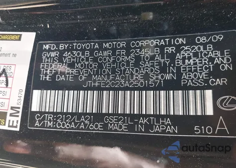 2010 Lexus Is 350C z USA, uszkodzony, nr VIN JTHFE2C23A2501571